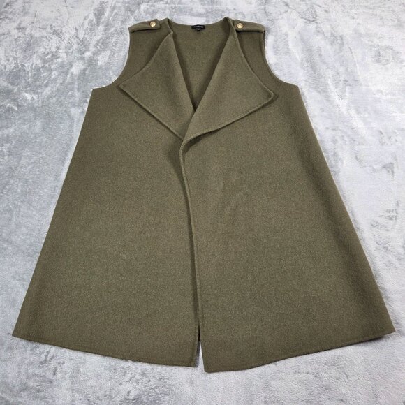 Talbots Vest Medium Olive Green Wool Blend Fly Away Duster Topper Lagenlook - Picture 1 of 7